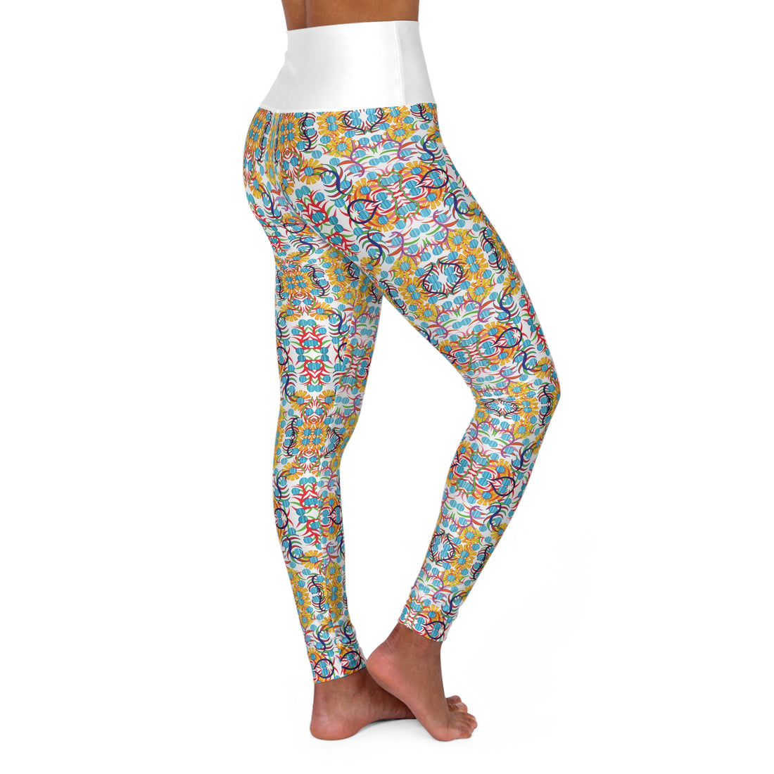 White Sunflower Yoga Leggings