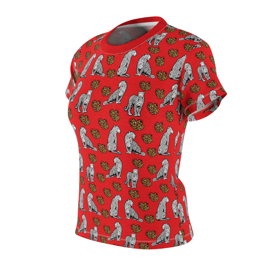 Red Cheetah Hearts AOP Women's Cap Sleeves T-shirt