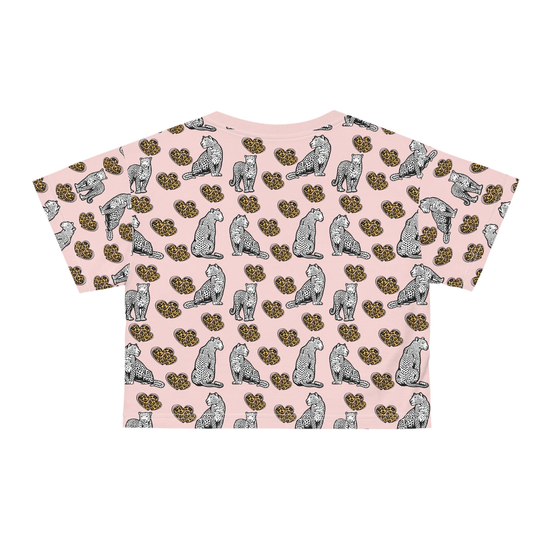 Pale Pink Cheetah Hearts AOP Crop Tee