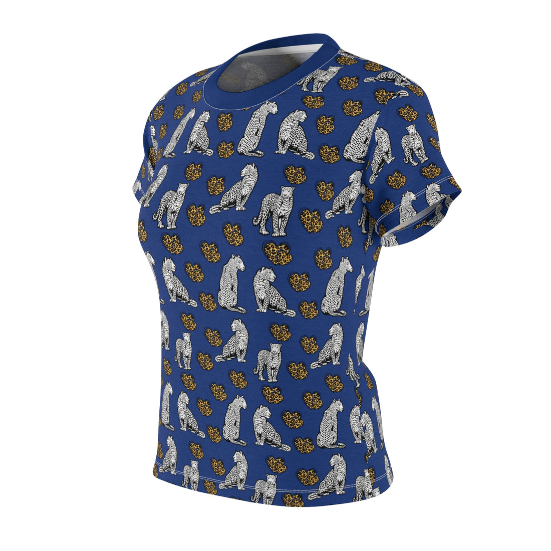Blue Cheetah Hearts AOP Women's Cap Sleeves T-shirt