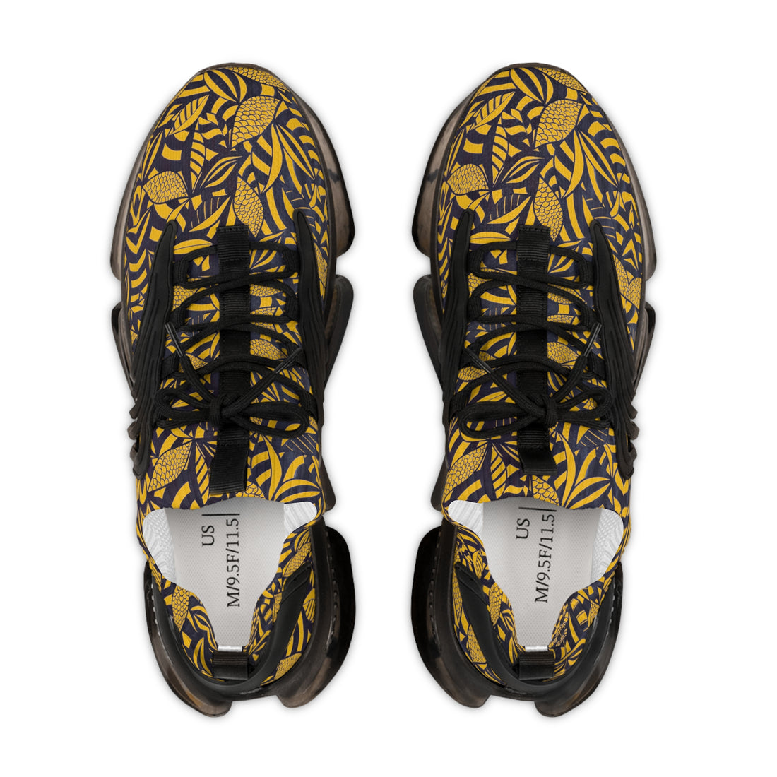 yellow men's tropical print mesh knit sneakers