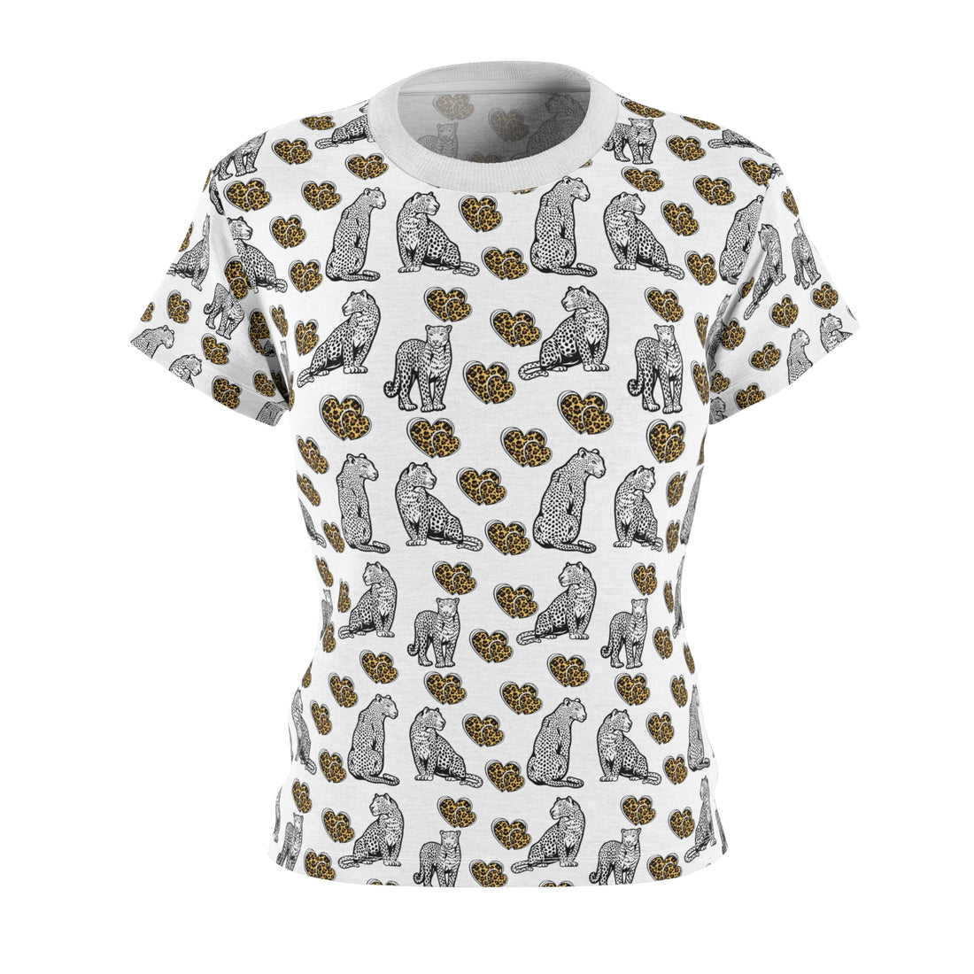 White Cheetah Hearts AOP Women's Cap Sleeves T-shirt