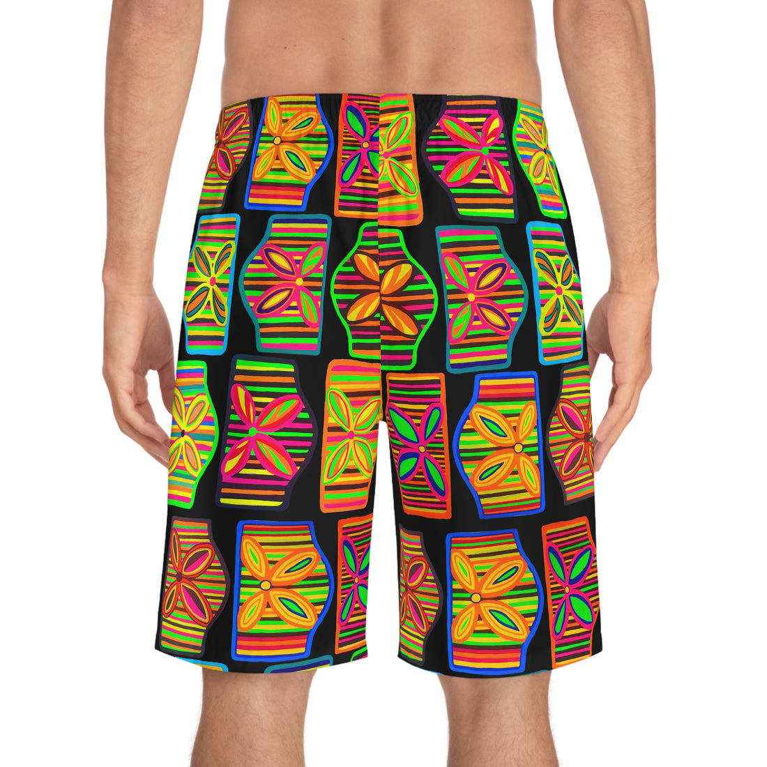 black art deco print men's board basketball shorts