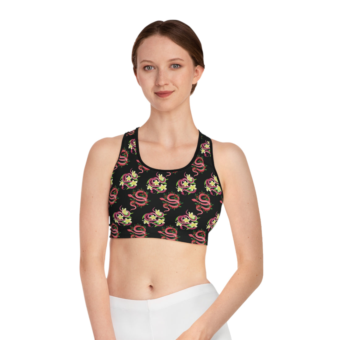 Black Snake Print (AOP) Racerback Sports Bra