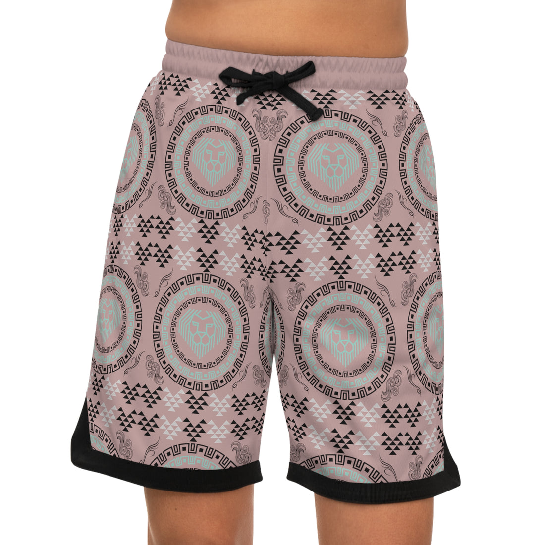 Taupe Lion Head Basketball Rib Shorts (AOP)