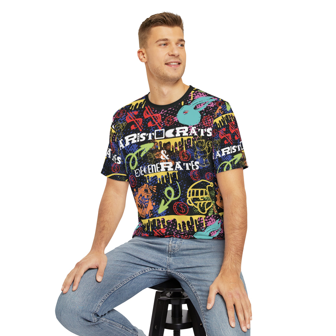 Black Graphic Polar Men's Polyester Tee (AOP)
