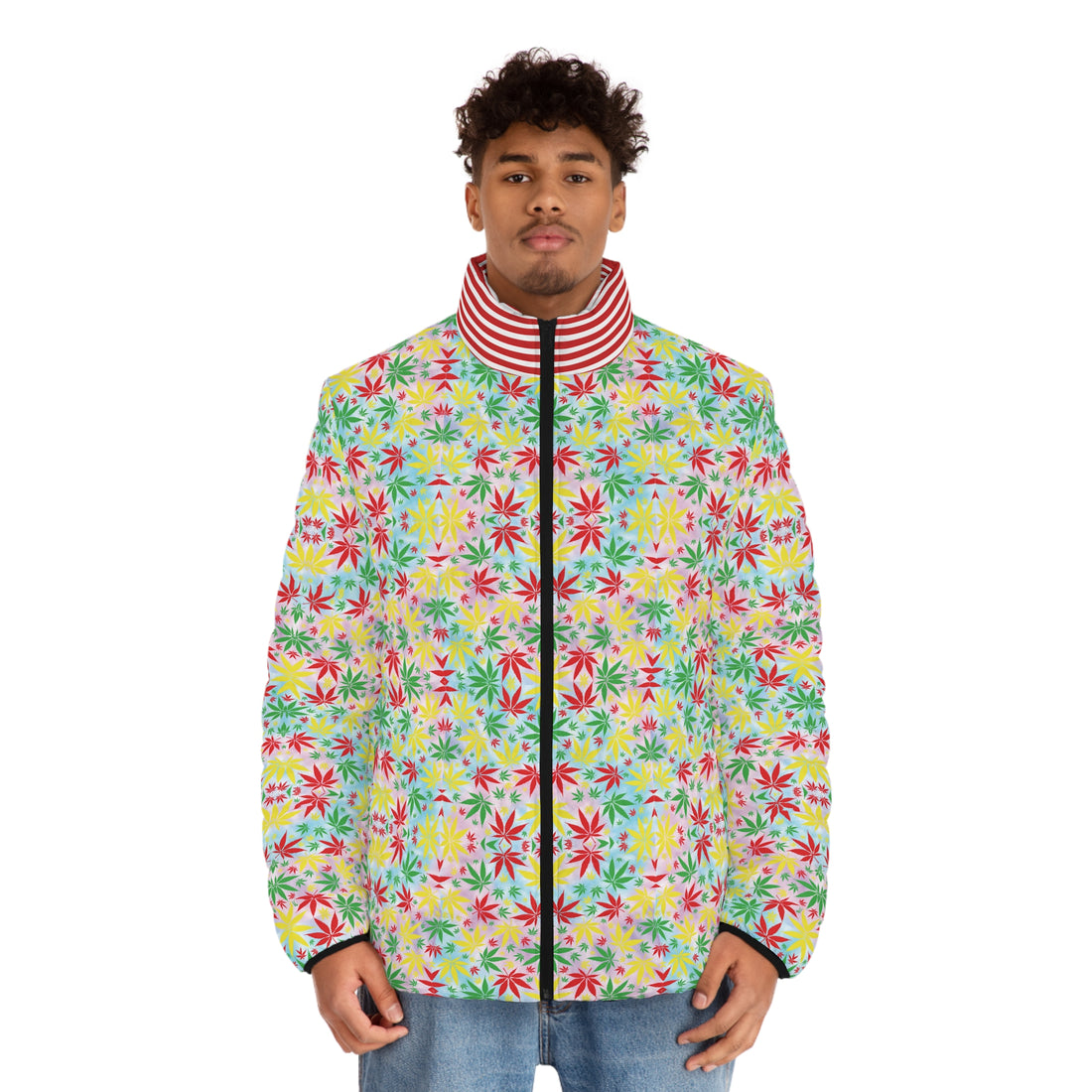 Multi Tie - Dye Tropical Rasta Toned Men's Puffer Jacket