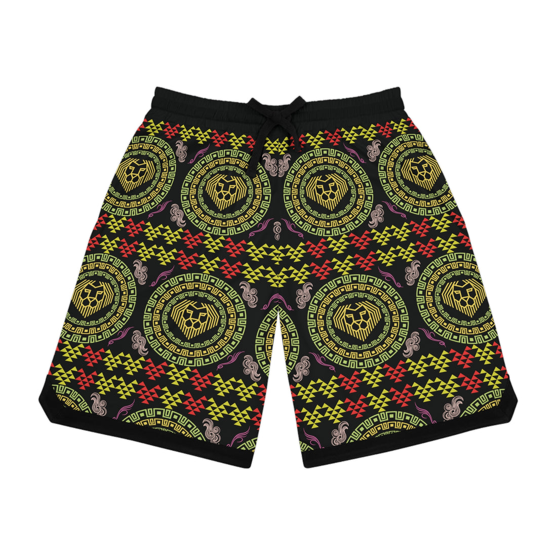 Black Lion Head Basketball Rib Shorts (AOP)