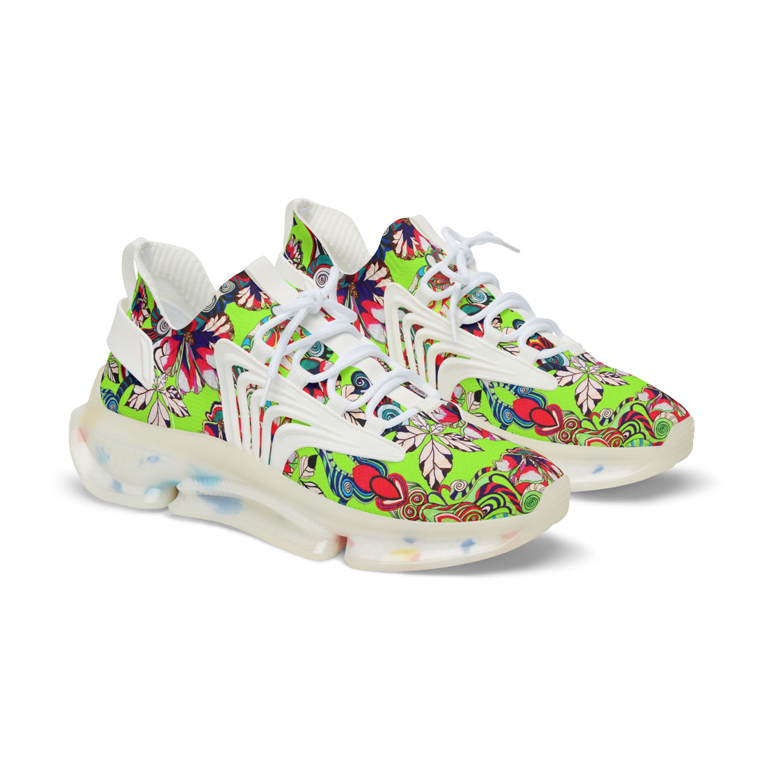 Lime Green Floral Pop OTT Men's Mesh Knit Sneakers