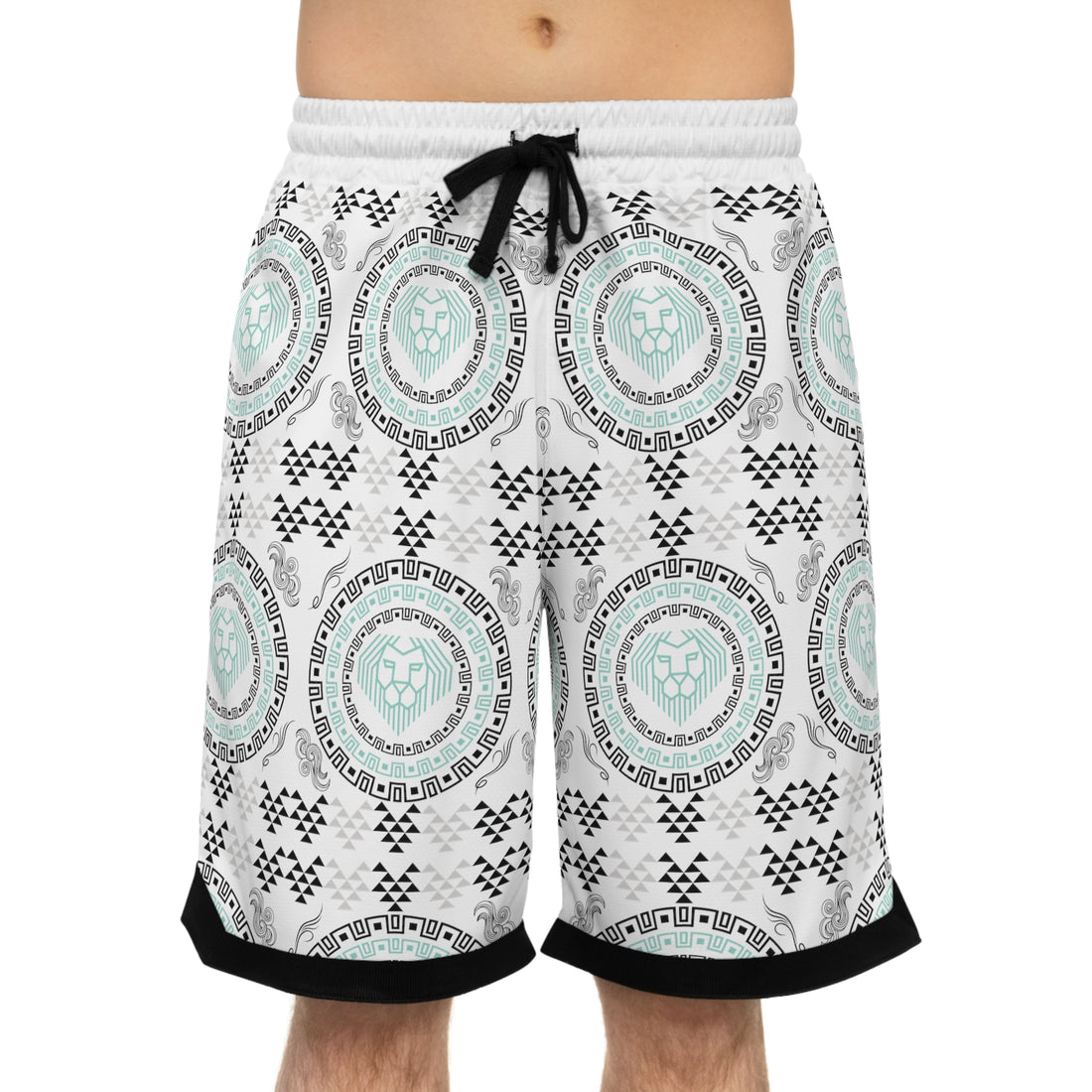 White Lion Head Basketball Rib Shorts (AOP)