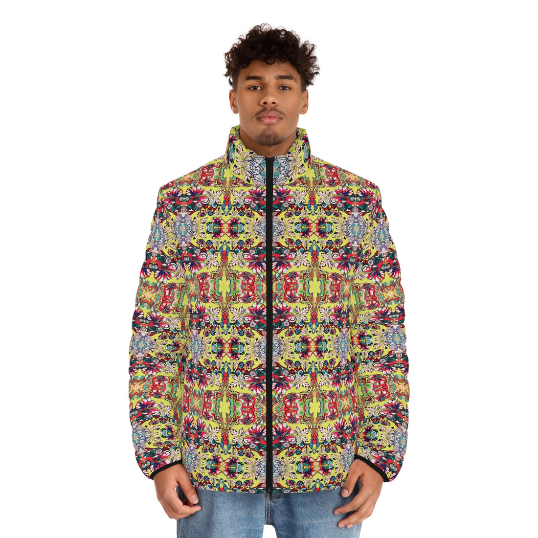 Canary Floral Pop Men's Puffer Jacket