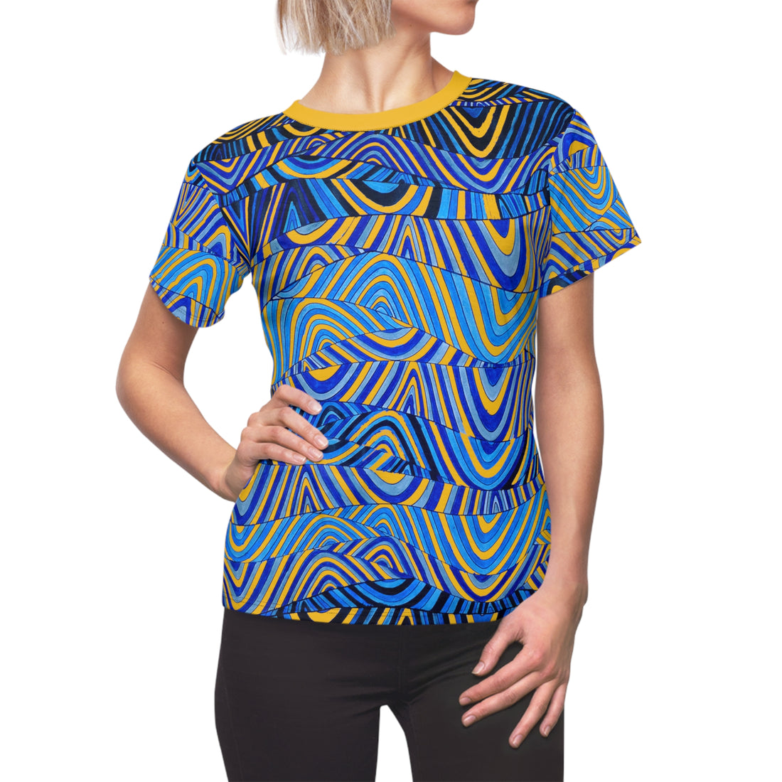 Yellow Sonic AOP Women's Cap Sleeves T-shirt