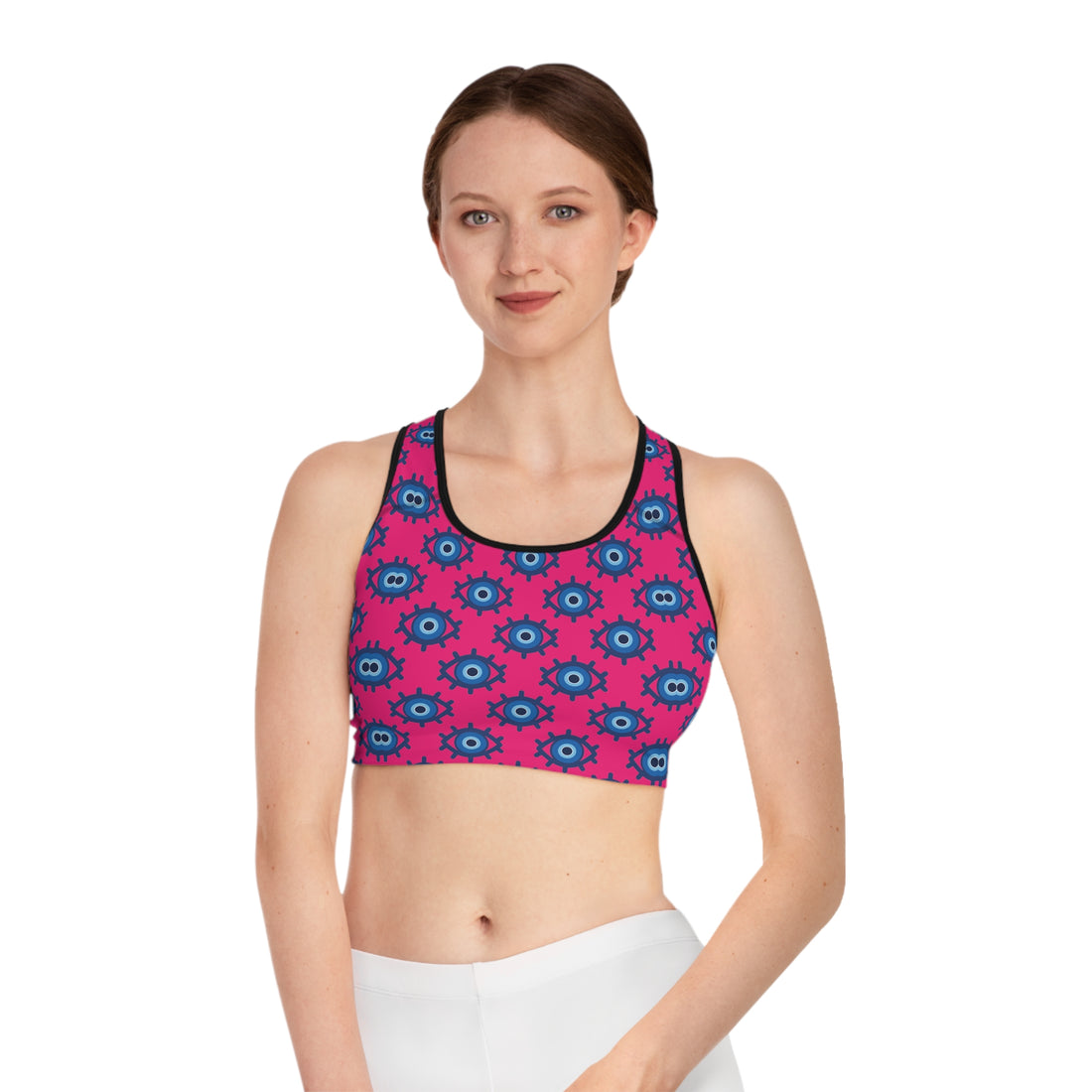 Hot Pink Evil Eye (AOP) Sports Bra