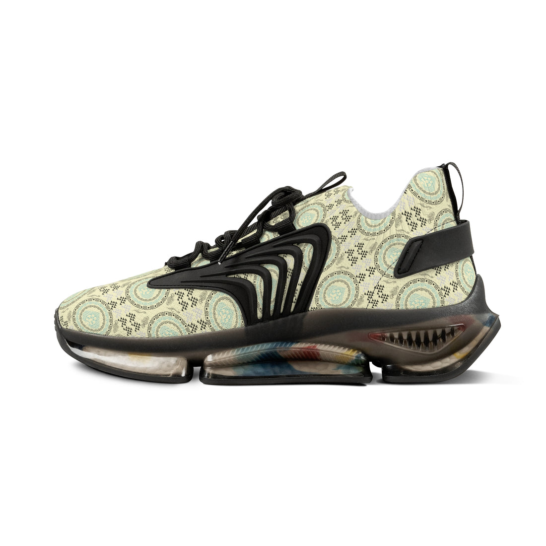 Cream Geo Lion Head Men's Mesh Knit Sneakers