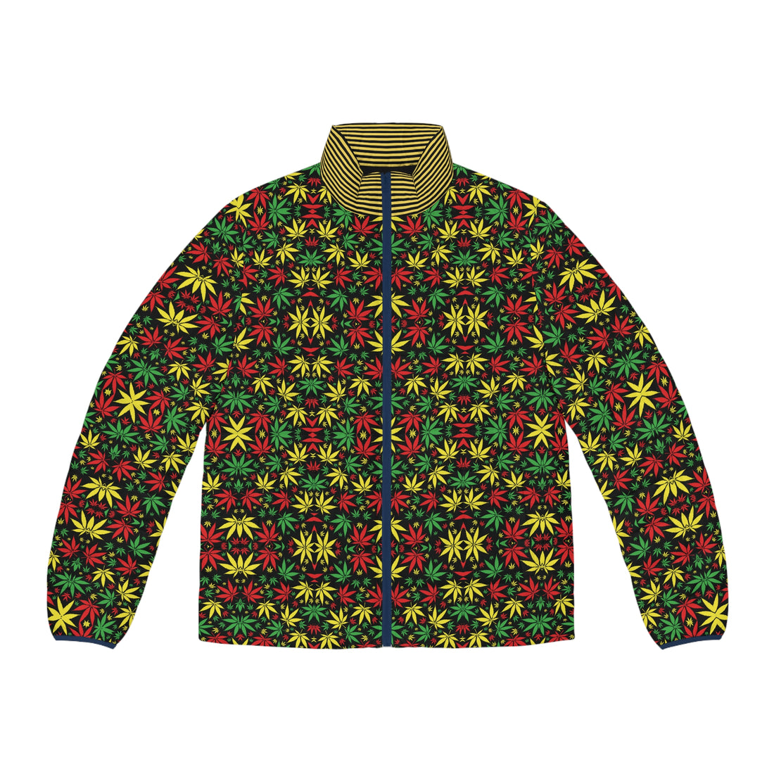 Black Tropical Rasta Toned Men's Puffer Jacket