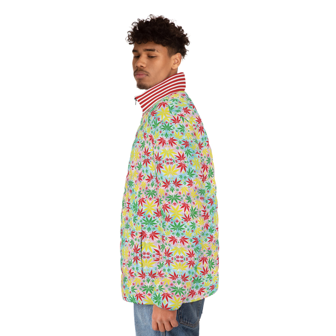 Multi Tie - Dye Tropical Rasta Toned Men's Puffer Jacket