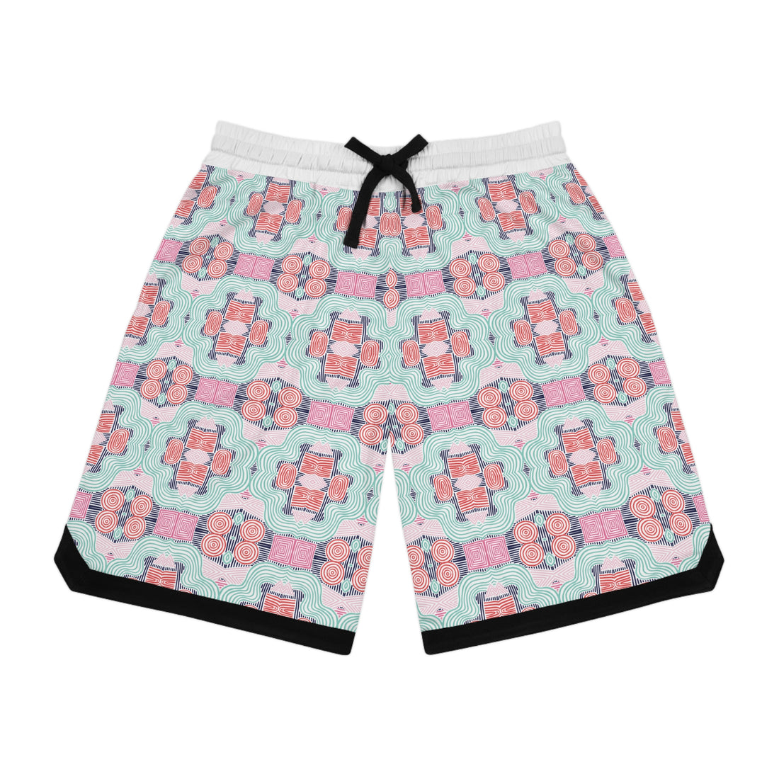 White Geometric Print Basketball Rib Shorts (AOP)