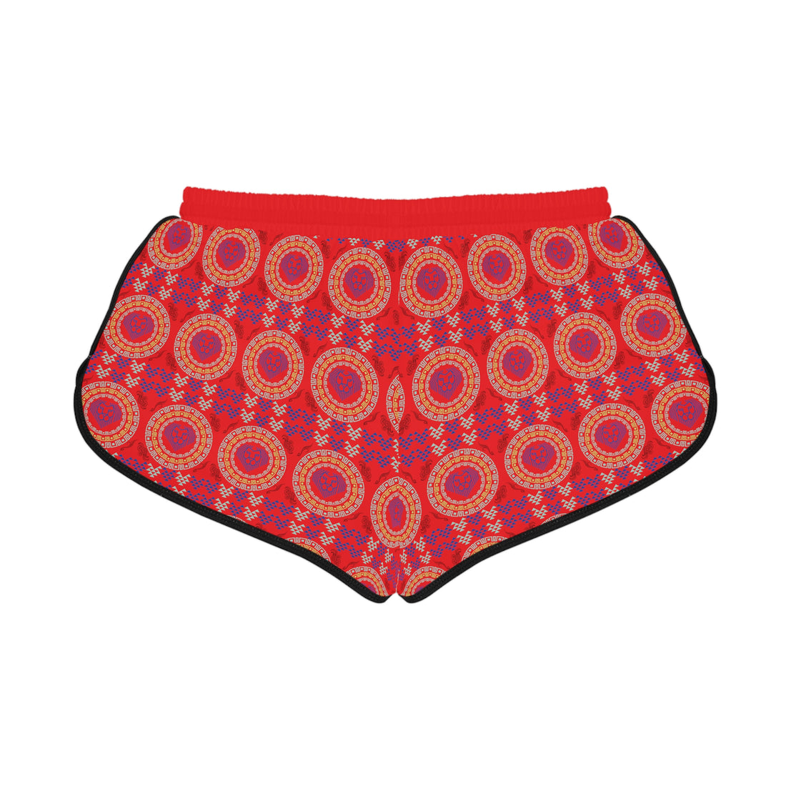 Red Geo Lion Head Relaxed Gym Shorts