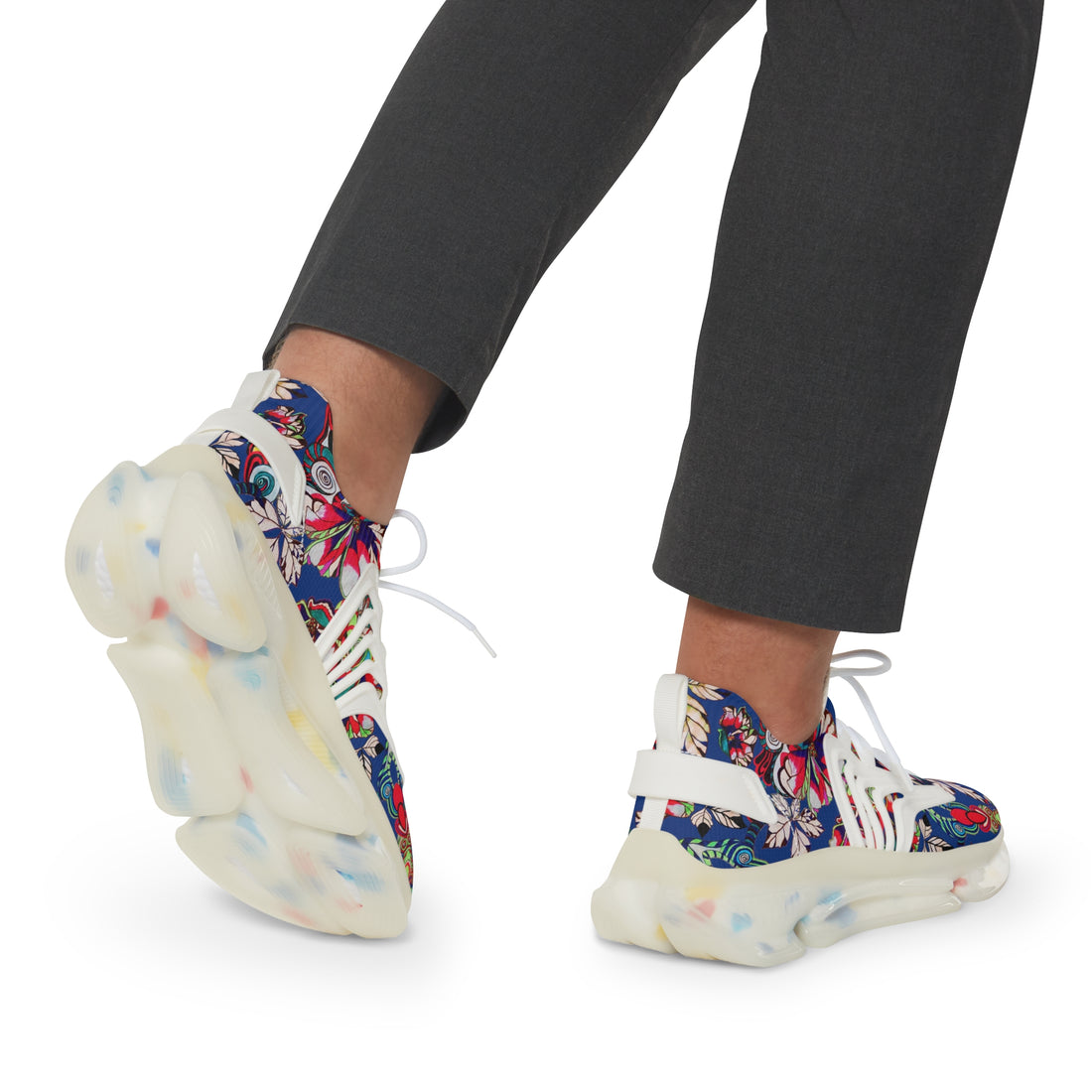 Royal Blue Floral Pop OTT Men's Mesh Knit Sneakers