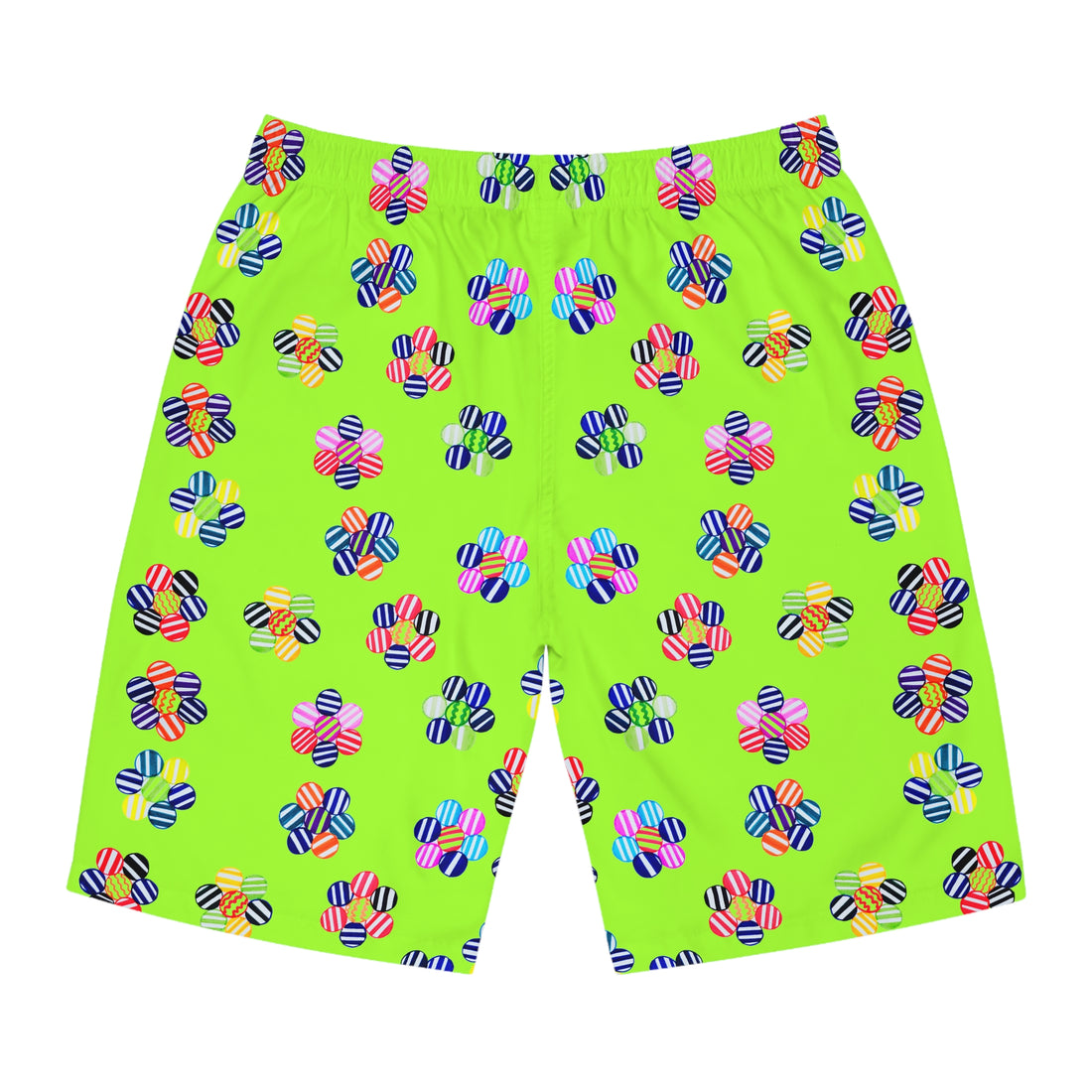 Lime Geo Candy Floral Men's Board Shorts (AOP)