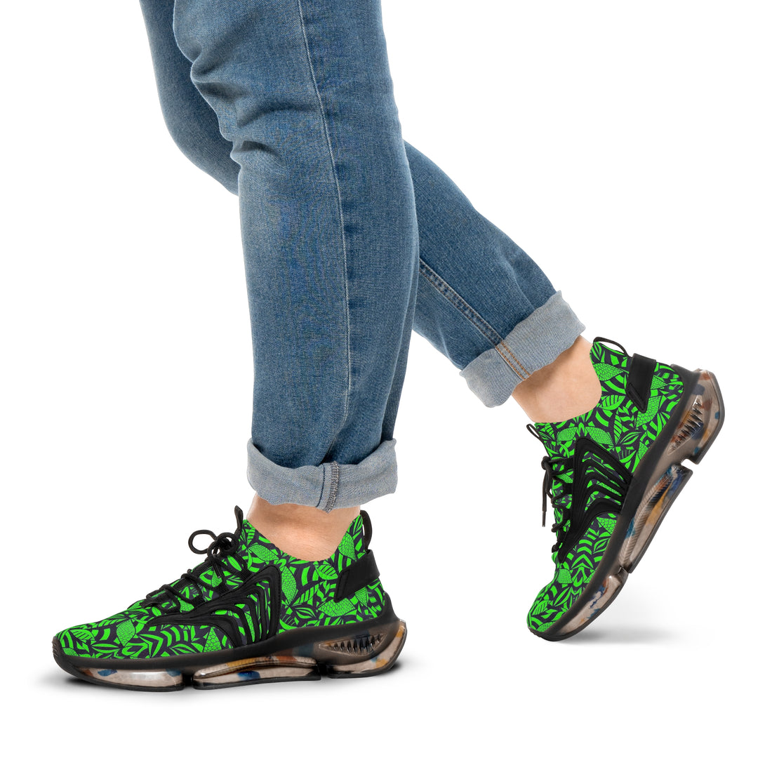 Neon Green Tropical Minimalist OTT Men's Mesh Knit Sneakers