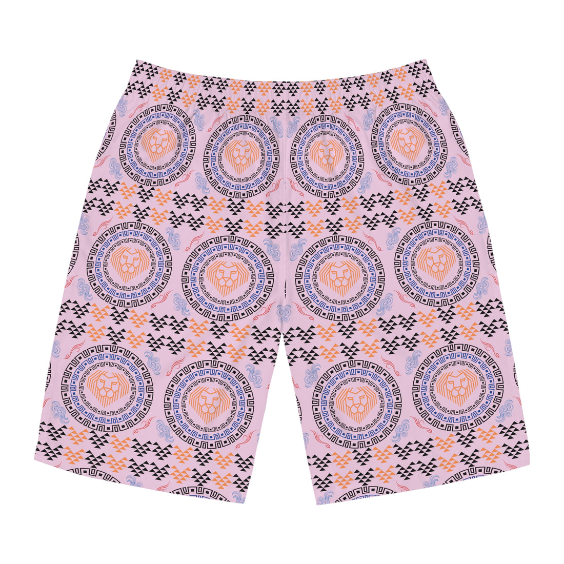 Lilac Geo Lion Head Men's Board Shorts (AOP)