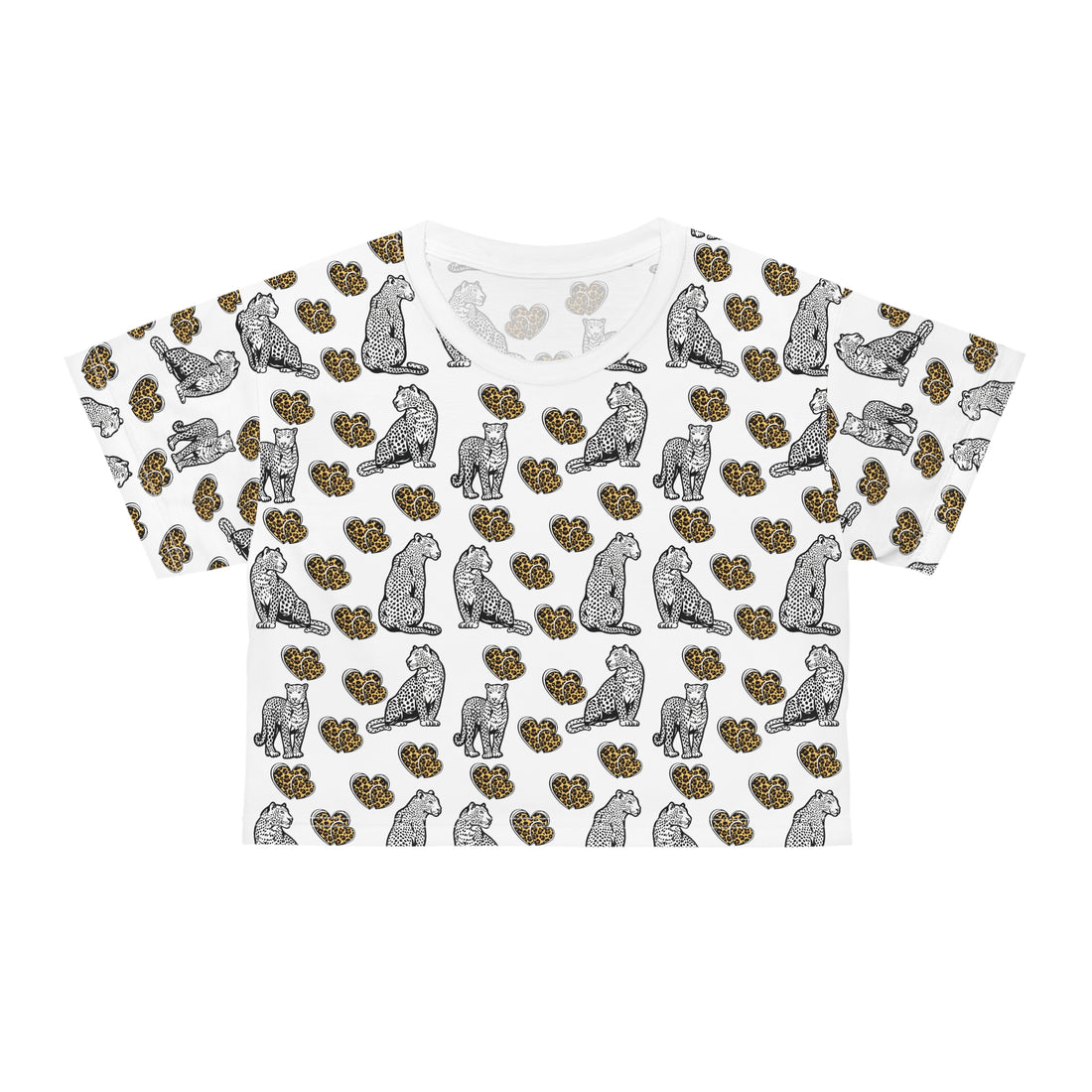 White Cheetah Hearts AOP Crop Tee
