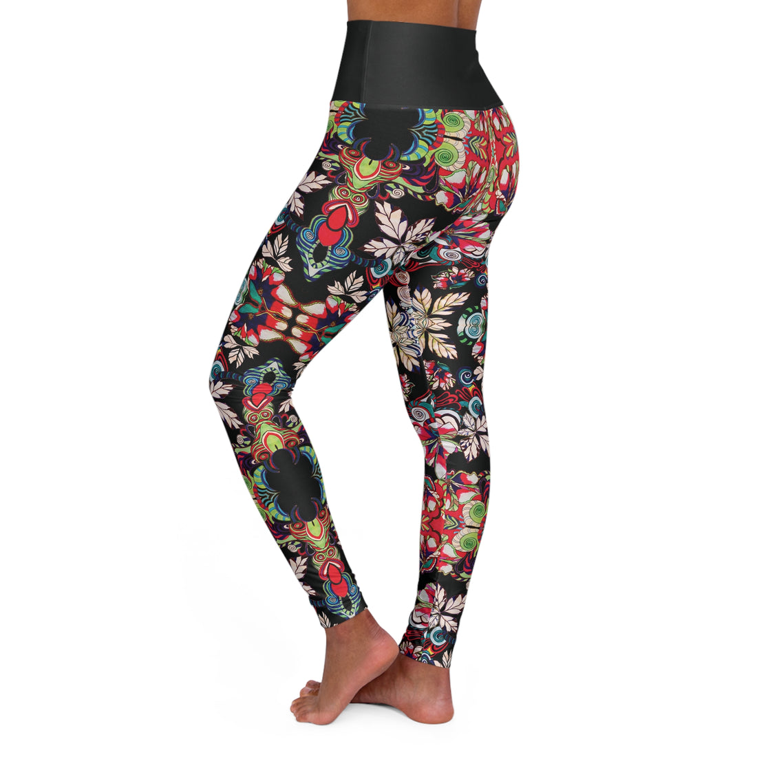 Black Graphic Floral Yoga Leggings