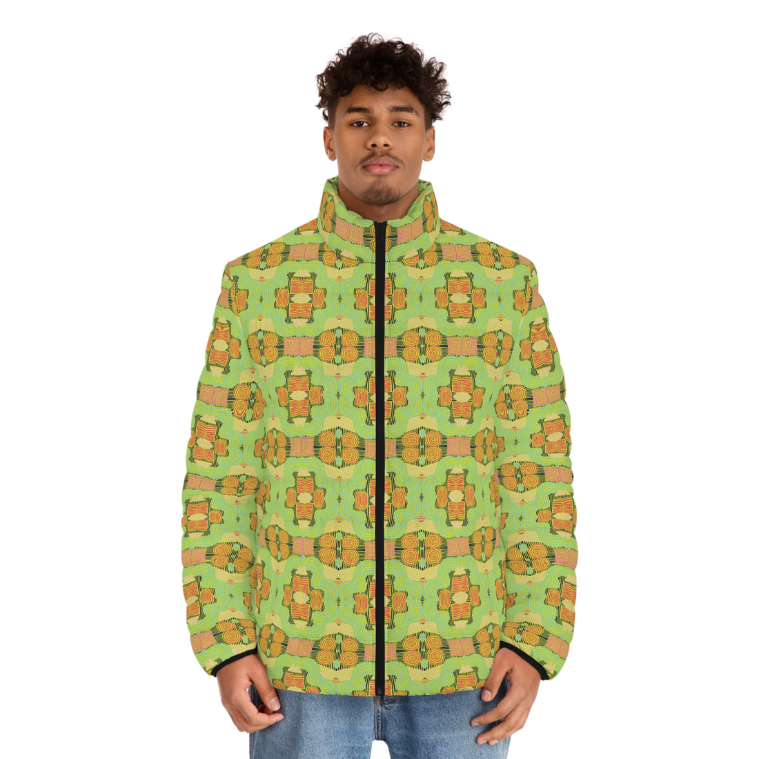 Lime Men's Geometric Print Puffer Jacket