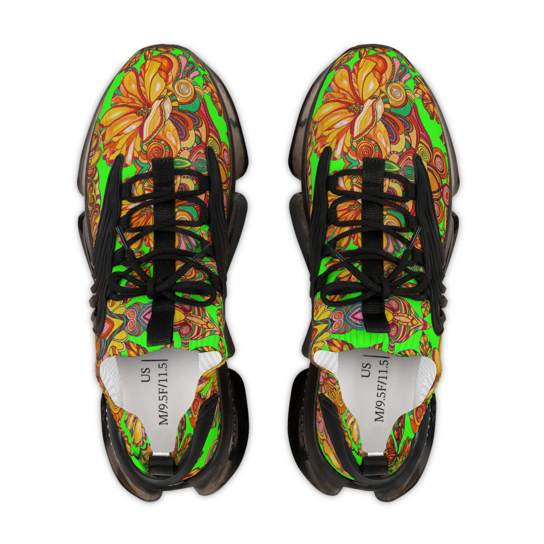 Neon Green Artsy Floral OTT Men's Mesh Knit Sneakers