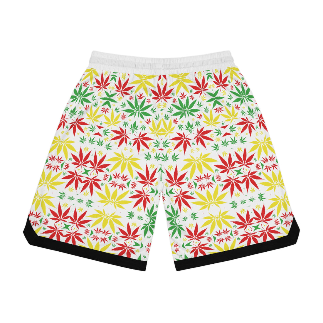 White Rasta Toned  Basketball Rib Shorts (AOP)