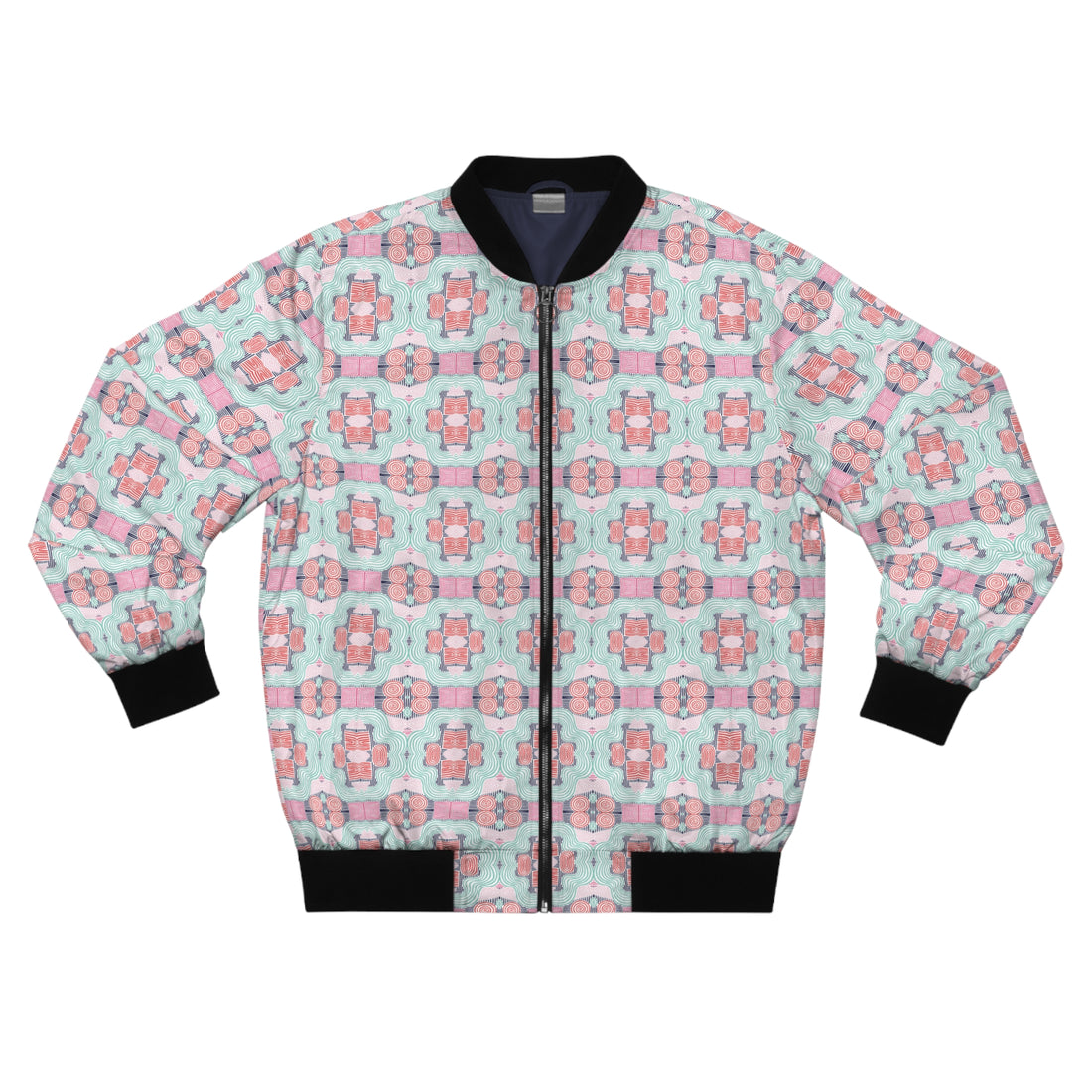 White Geometric Print Men's Bomber Jacket