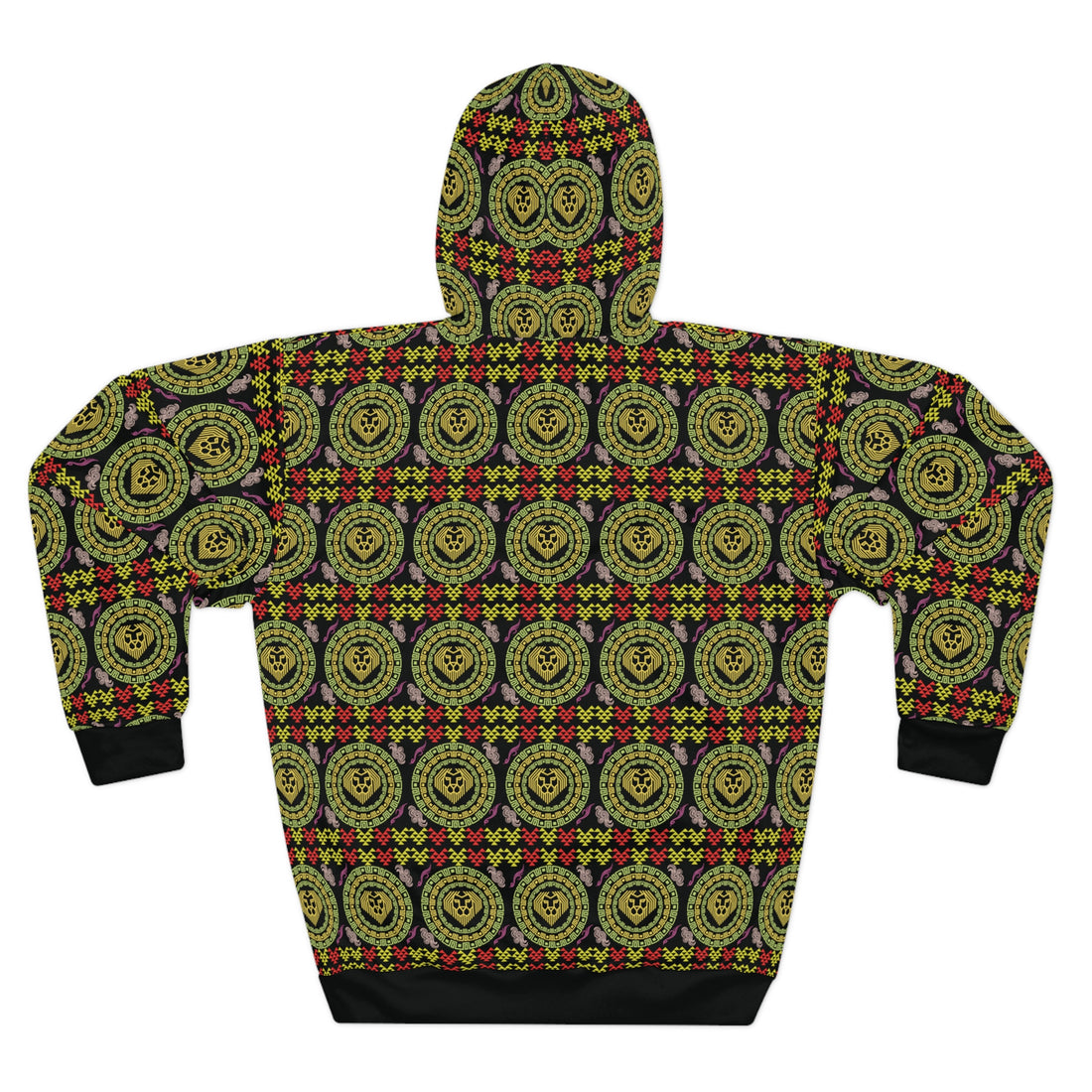Black Geo Lion Head Pullover Hoodie