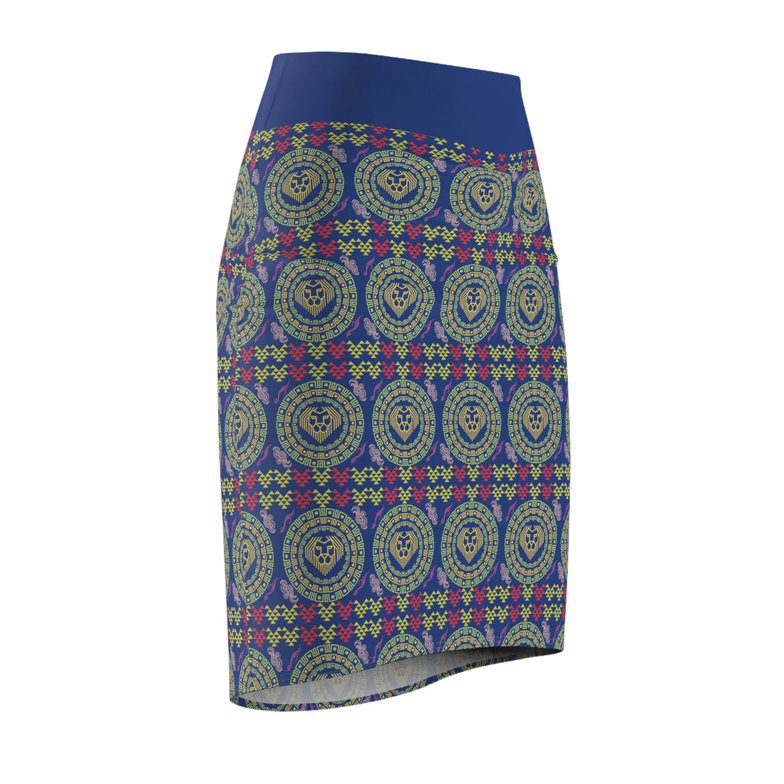 Blue Geo Lion Head Pencil Skirt