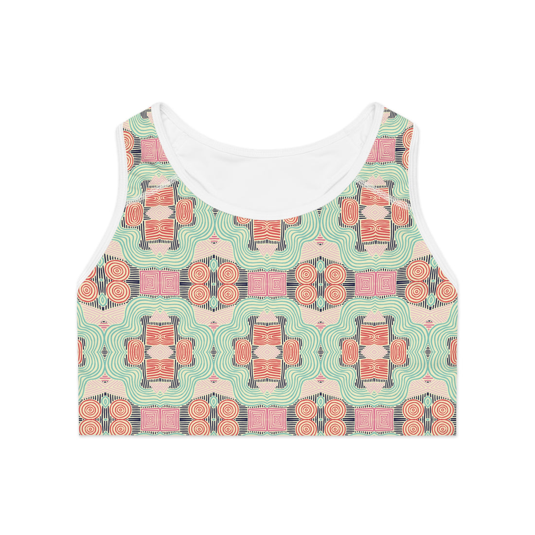 Cream Geometric Print (AOP) Racerback Sports Bra