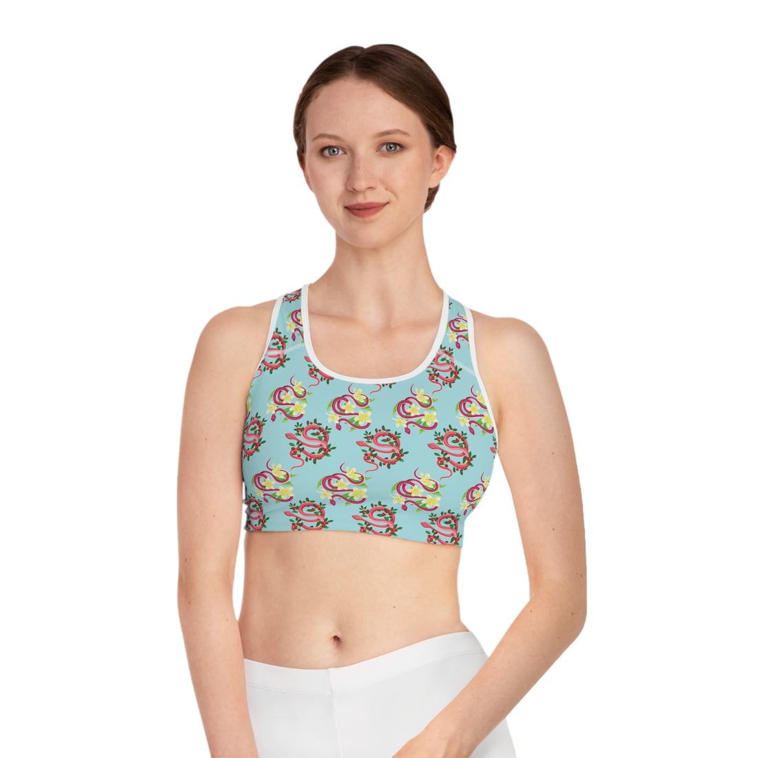 Icy Blue Snake Print (AOP) Racerback Sports Bra