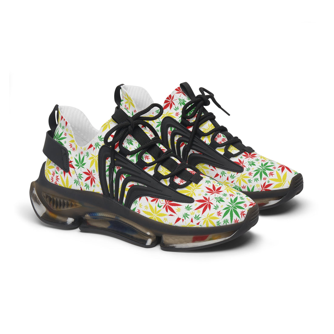 White Tropical Rasta Toned Women's Mesh Knit Sneakers