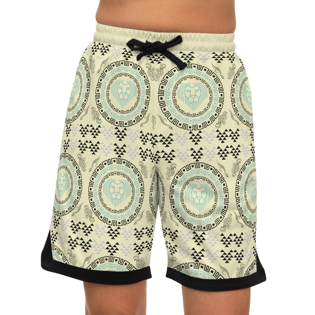 Cream Lion Head Basketball Rib Shorts (AOP)