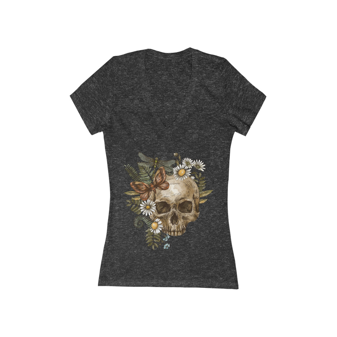 skull print v neck t-shirt for women