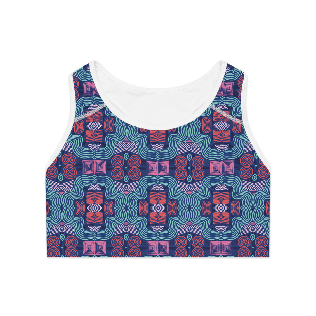Blue Geometric Print (AOP) Racerback Sports Bra