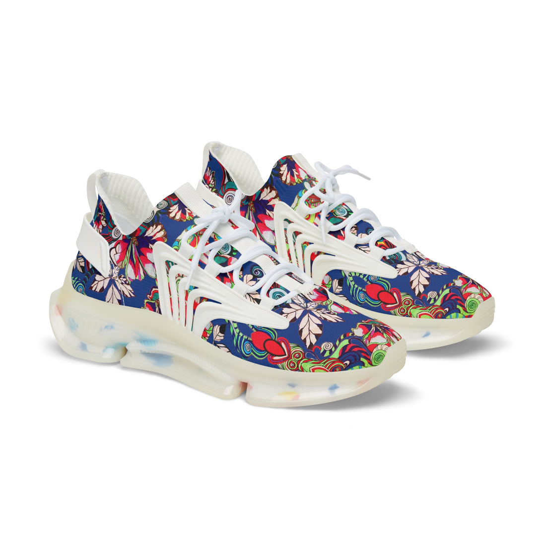 Royal Blue Floral Pop OTT Men's Mesh Knit Sneakers