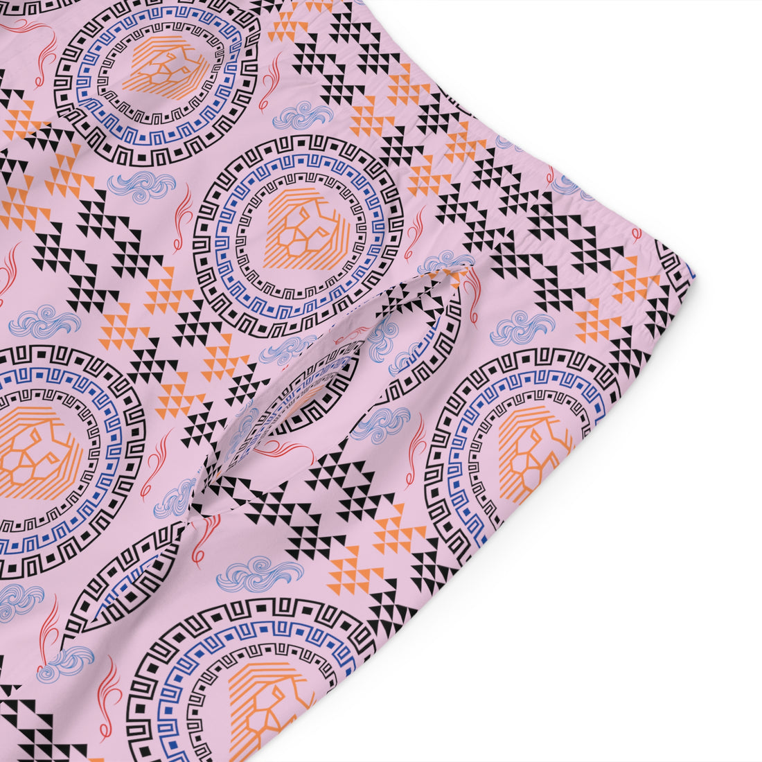 Lilac Geo Lion Head Men's Board Shorts (AOP)