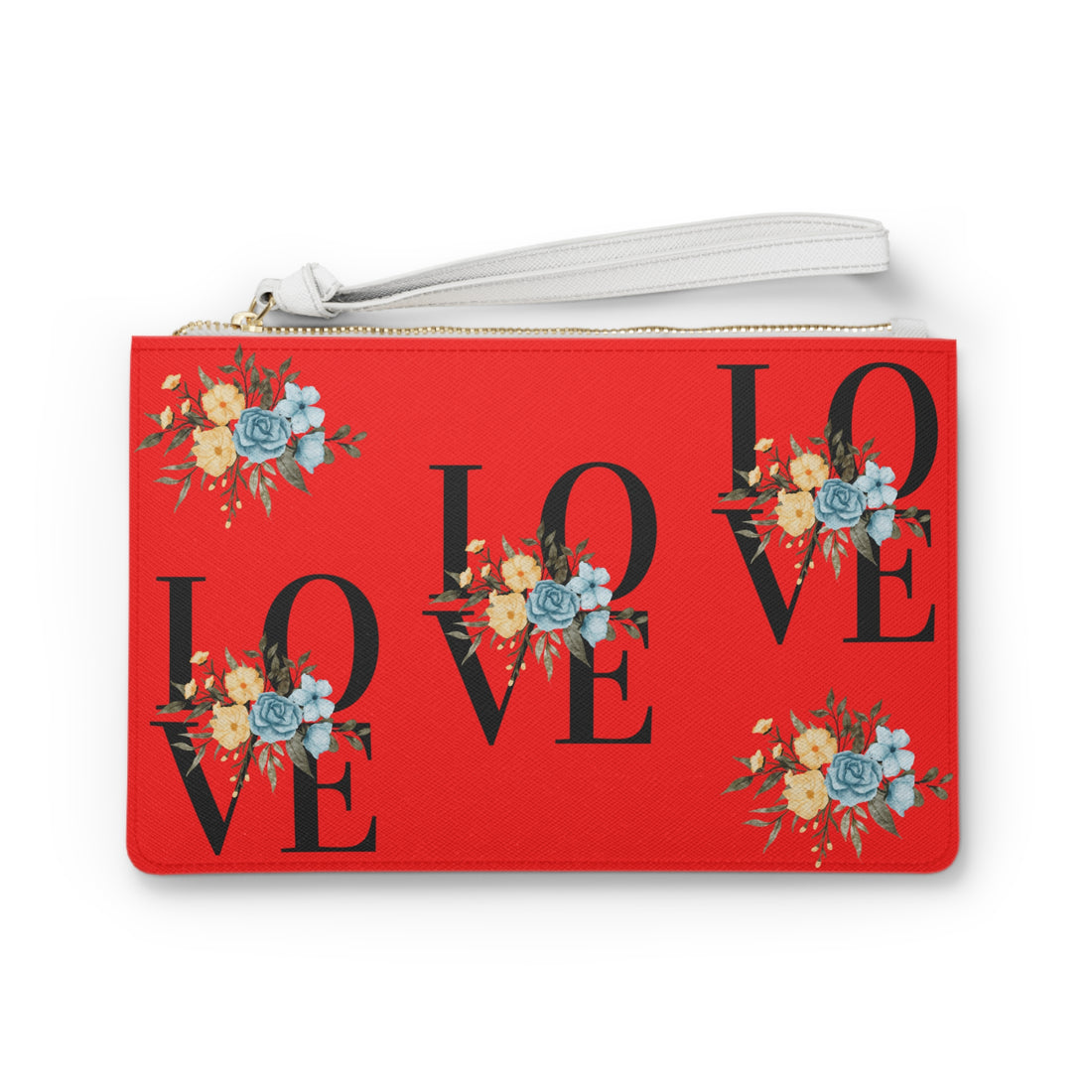 red love typography clutch bag for women