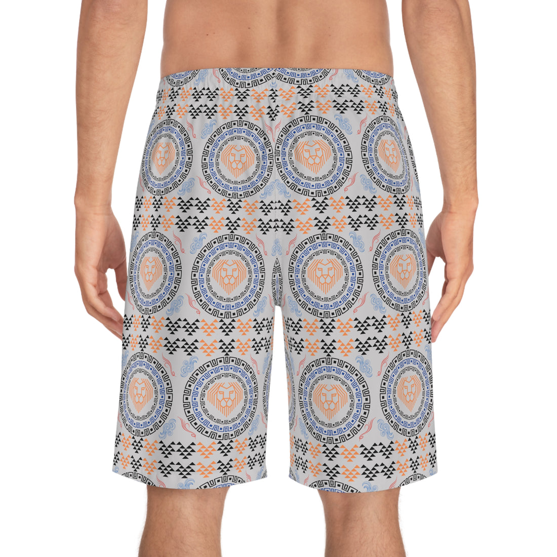 Slate Geo Lion Head Men's Board Shorts (AOP)