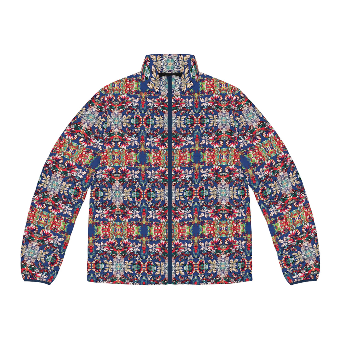 Blue Artsy Floral Pop Men's Puffer Jacket