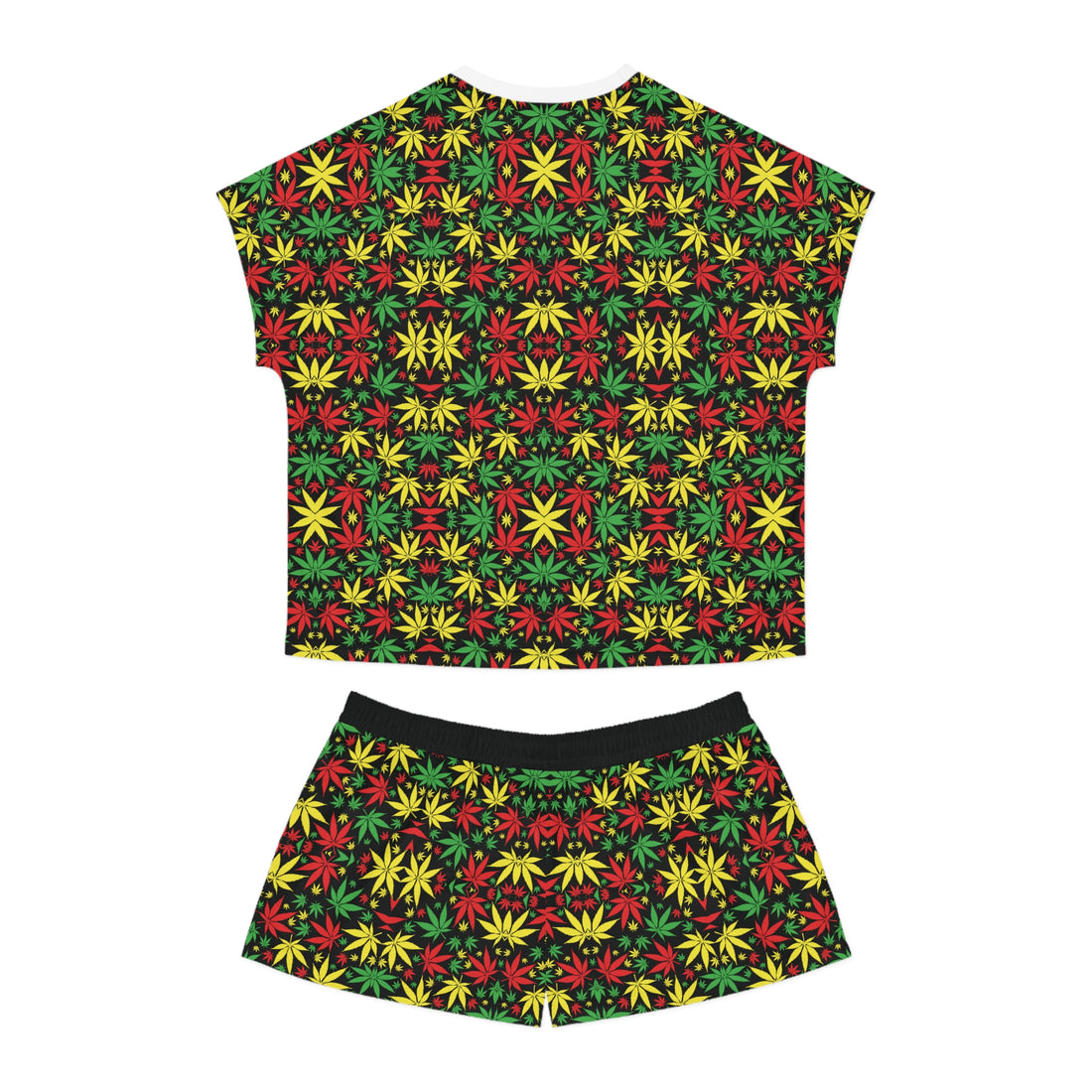 Black Tropical Rasta Toned Short Pajama Set (AOP)