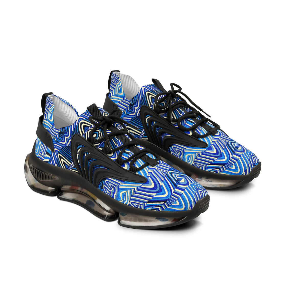 cream men's sonic waves print mesh knit sneakers