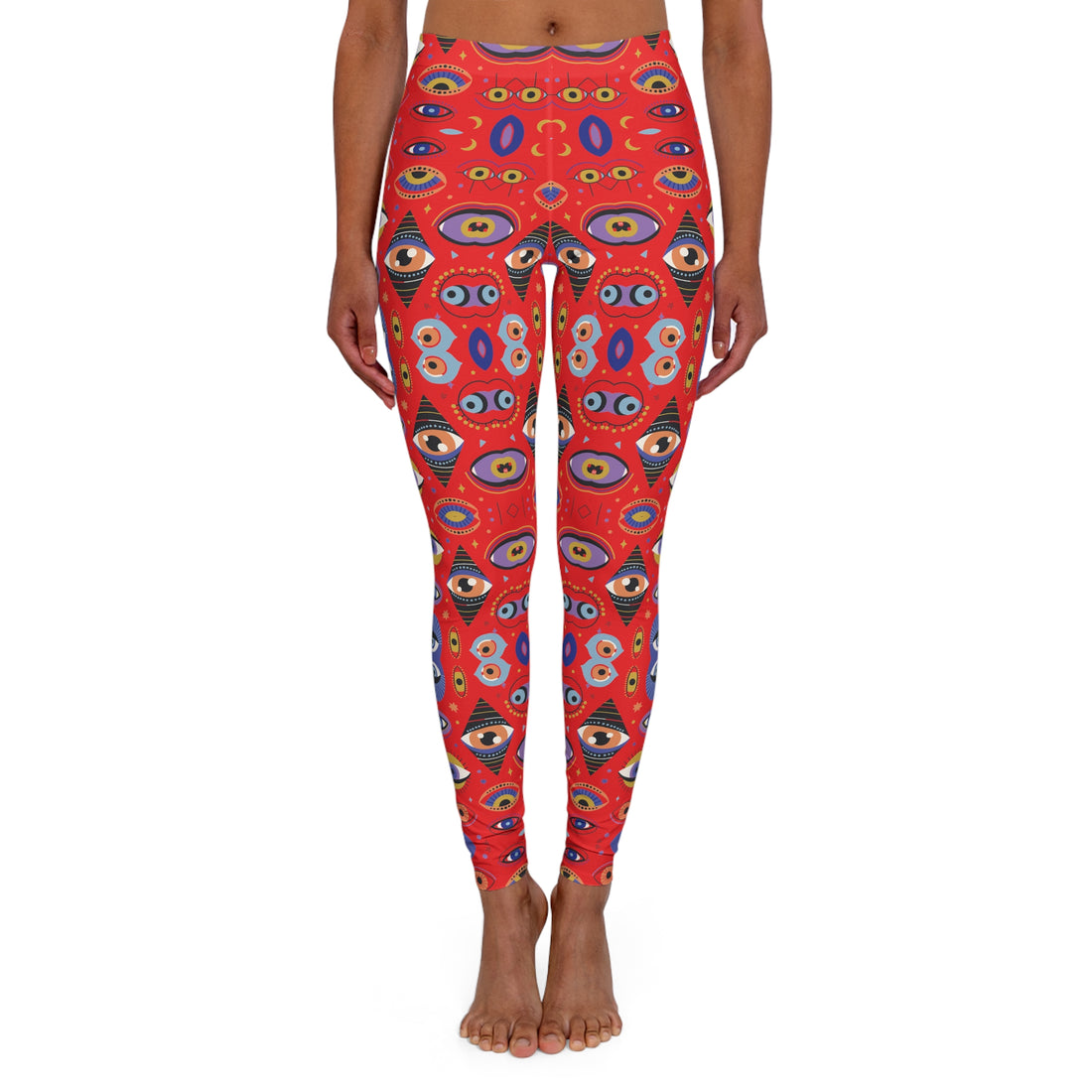 Red Abstract Evil Eye Spandex Leggings