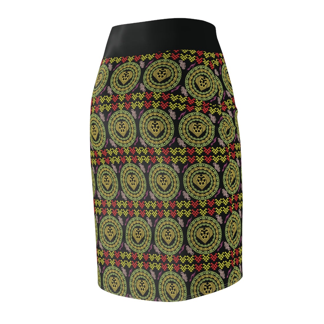 Black Geo Lion Head Pencil Skirt