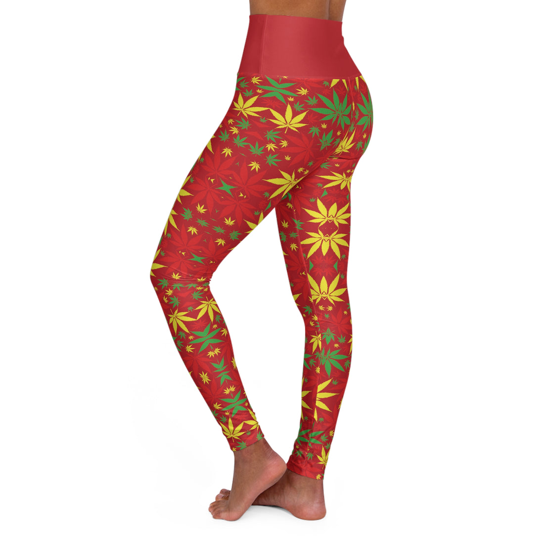 Deep Red Tropical Rasta Toned Yoga Leggings